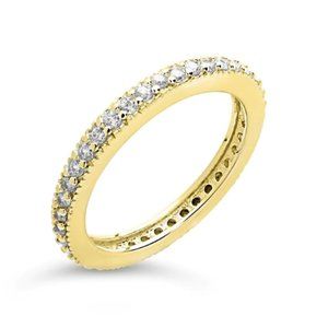 Sterling Forever 14K Gold Plated Sterling Silver Thin CZ Band Ring - NWOT